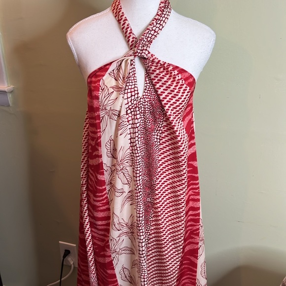 Banana Republic TWIST-NECK RED SUNSET MIDI DRESS Elegant Red and White Dress - Picture 8 of 15